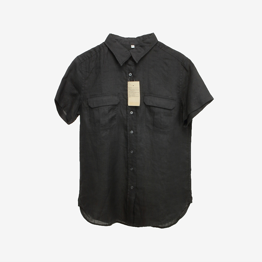 [무인양품(무지)]   린넨 100% 반팔 셔츠 (새 제품) Black / size women M 빈티지 편집샵